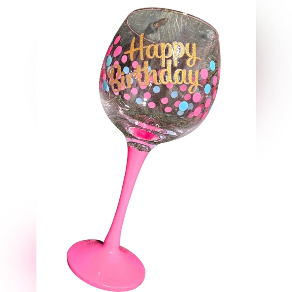 Happy Birthday hand painted wine glass 18 oz